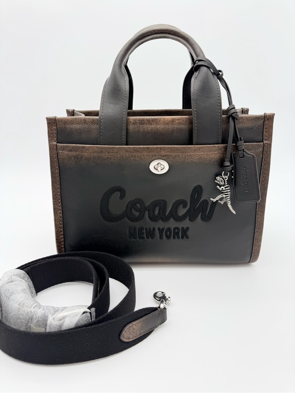 Coach Loved Leather Cargo Tote 26 Silver Hardware Crossbody Brown Black CCC57